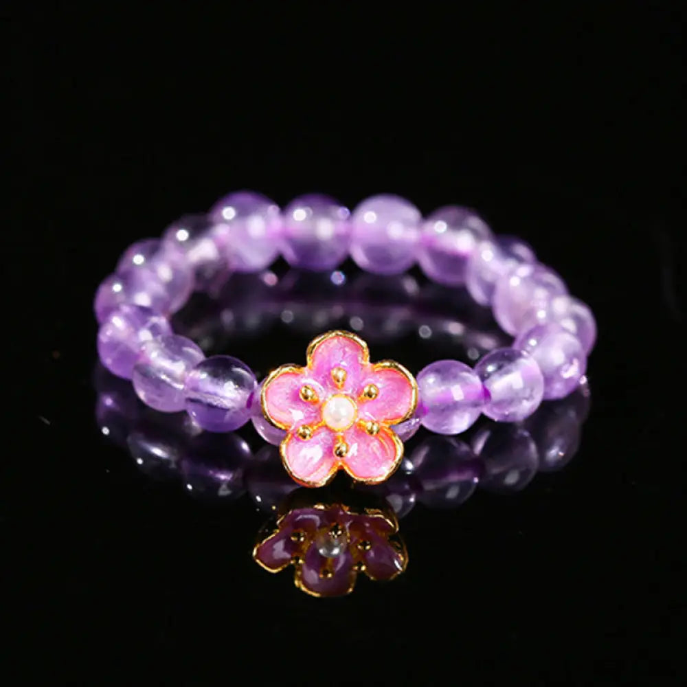 BWOOOH 3mm Amethyst Peach Blossom Elastic String Ring — Amethyst Tibetan bracelet for spiritual healing and mindful living