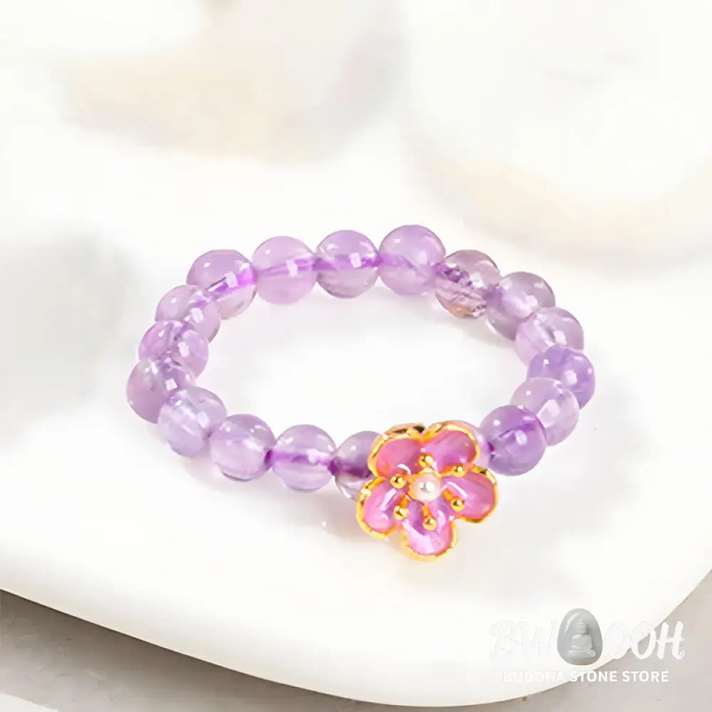 Buddha Stones 3mm Amethyst Peach Blossom Elastic String Ring - Amethyst(Elastic String) - Ring