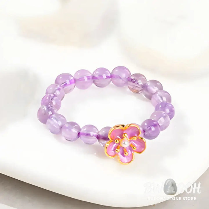 Buddha Stones 3mm Amethyst Peach Blossom Elastic String Ring - Amethyst(Elastic String) - Ring