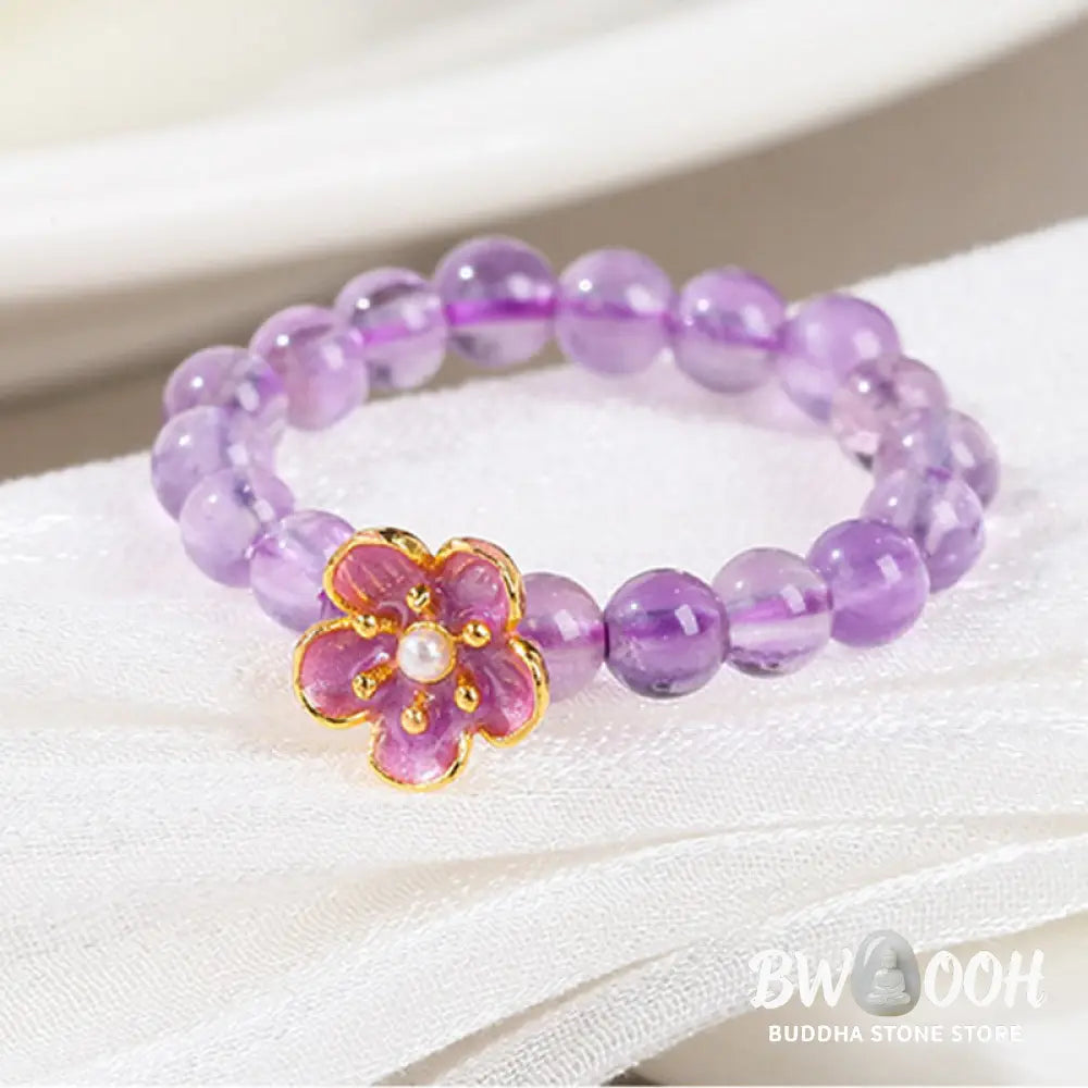 Buddha Stones 3mm Amethyst Peach Blossom Elastic String Ring - Amethyst(Elastic String) - Ring
