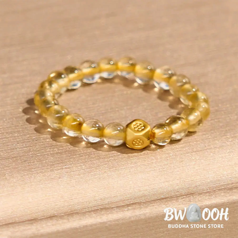 Buddha Stones 3mm Golden Rutilated Quartz Beads Wealth Elastic String Ring - Rutilated Quartz(Elastic String) - Ring