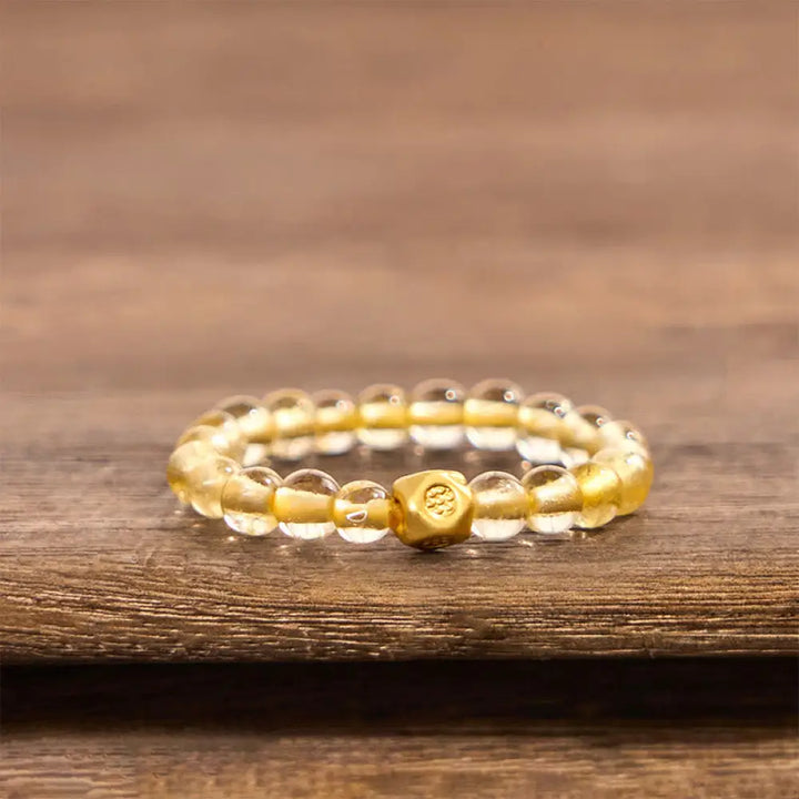 BWOOOH 3mm Golden Rutilated Quartz Beads Wealth Elastic String Ring — Quartz Tibetan bracelet for spiritual healing and mi...