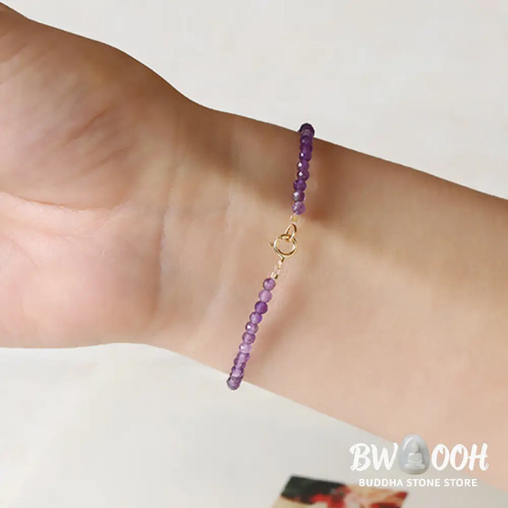 Buddha Stones 3mm Natural Amethyst Ultra-thin Beads 14k Gold Plated Copper Spiritual Awareness Bracelet - BWOOOH