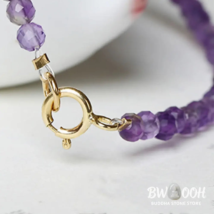 Buddha Stones 3mm Natural Amethyst Ultra-thin Beads 14k Gold Plated Copper Spiritual Awareness Bracelet - BWOOOH