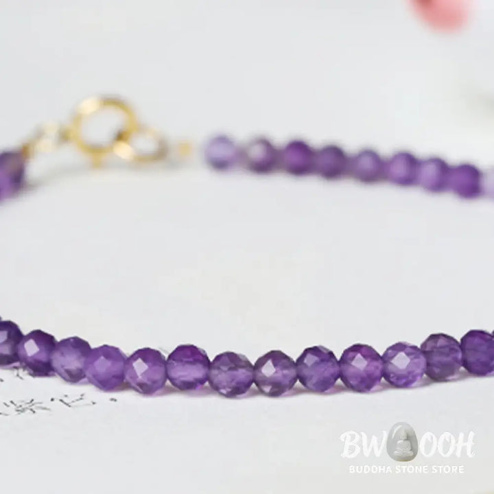 Buddha Stones 3mm Natural Amethyst Ultra-thin Beads 14k Gold Plated Copper Spiritual Awareness Bracelet - BWOOOH