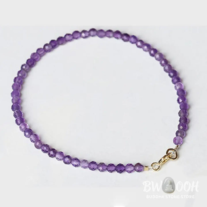 Buddha Stones 3mm Natural Amethyst Ultra-thin Beads 14k Gold Plated Copper Spiritual Awareness Bracelet - BWOOOH