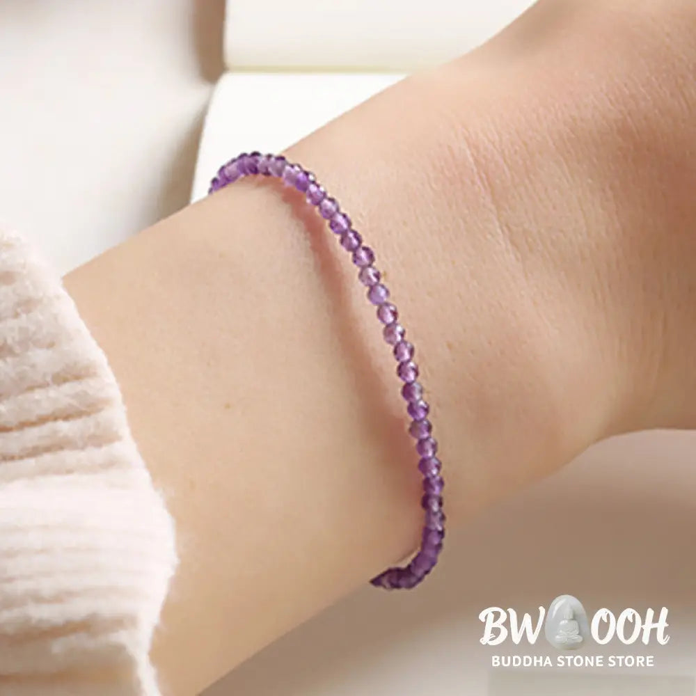 Buddha Stones 3mm Natural Amethyst Ultra-thin Beads 14k Gold Plated Copper Spiritual Awareness Bracelet - BWOOOH