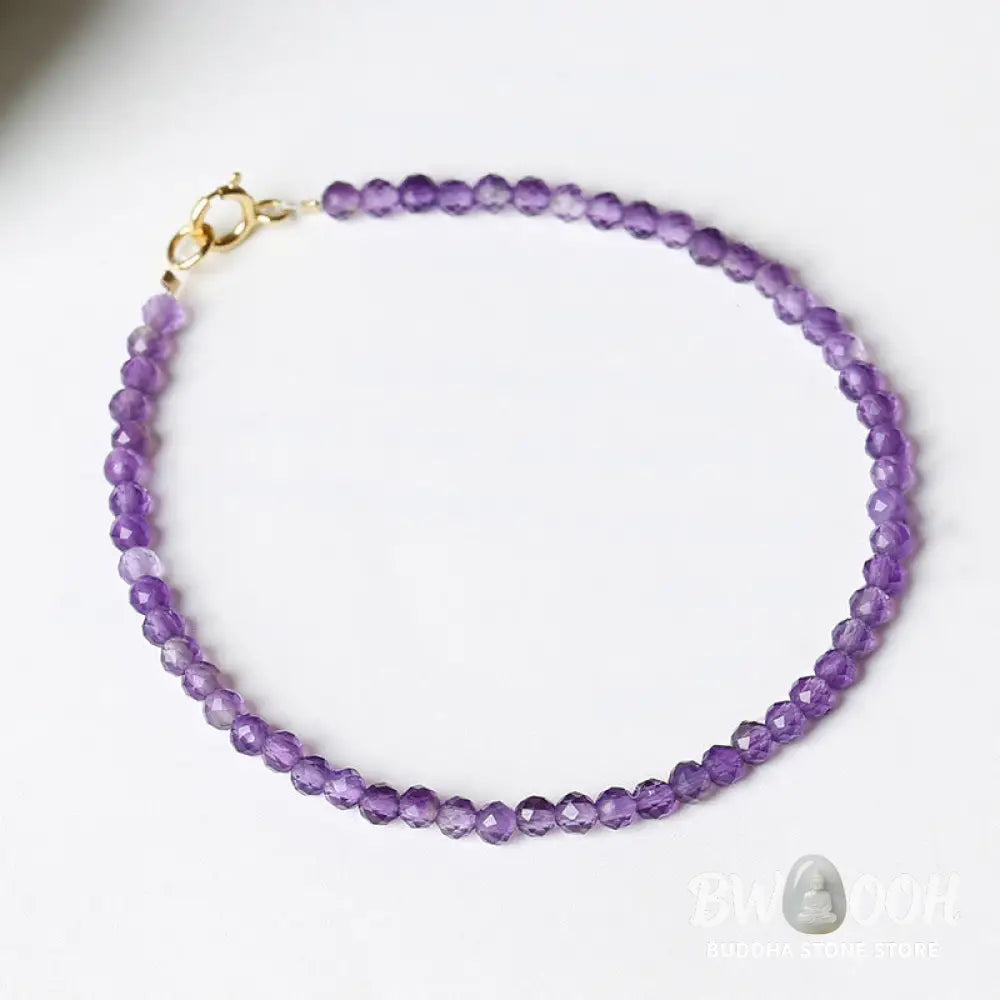 Buddha Stones 3mm Natural Amethyst Ultra-thin Beads 14k Gold Plated Copper Spiritual Awareness Bracelet - BWOOOH