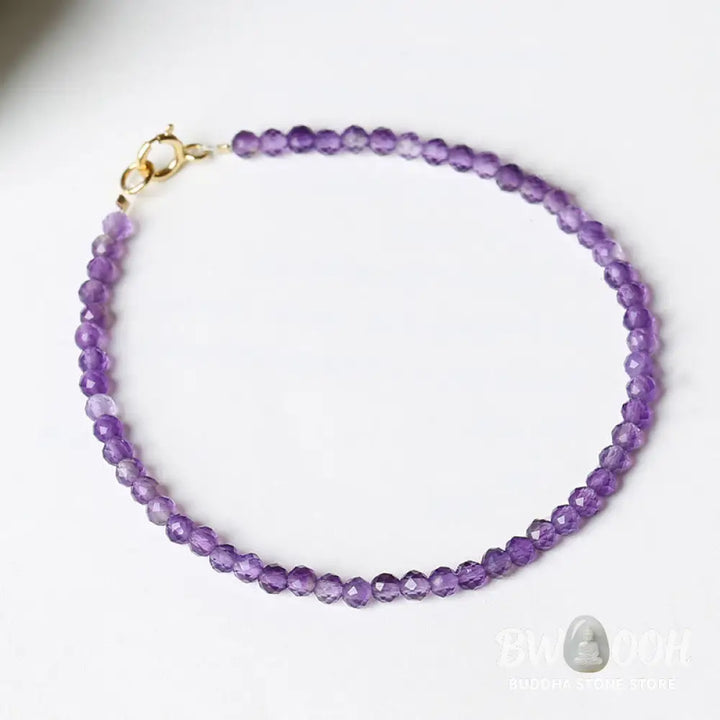 Buddha Stones 3mm Natural Amethyst Ultra-thin Beads 14k Gold Plated Copper Spiritual Awareness Bracelet - BWOOOH