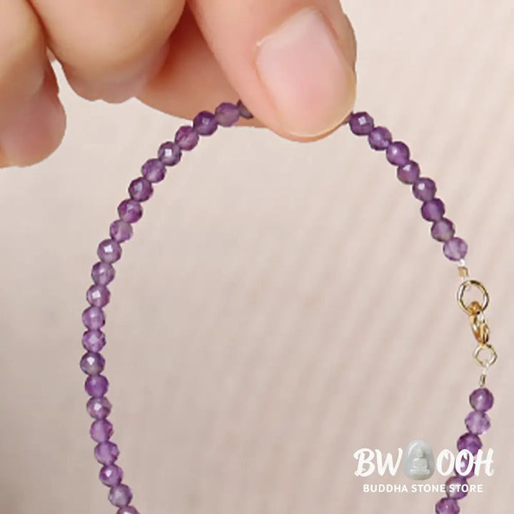 Buddha Stones 3mm Natural Amethyst Ultra-thin Beads 14k Gold Plated Copper Spiritual Awareness Bracelet - BWOOOH