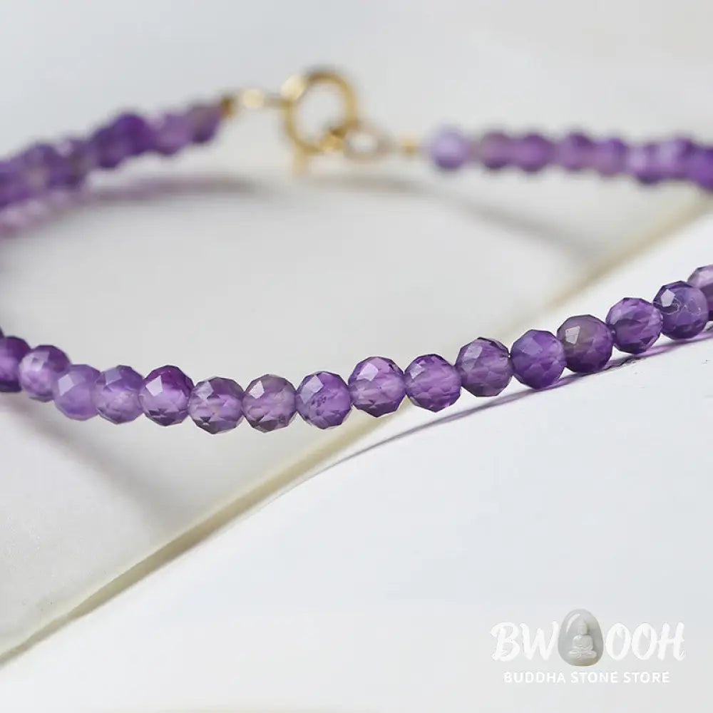 Buddha Stones 3mm Natural Amethyst Ultra-thin Beads 14k Gold Plated Copper Spiritual Awareness Bracelet - BWOOOH