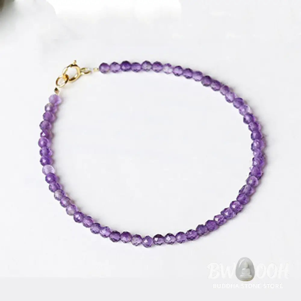 Buddha Stones 3mm Natural Amethyst Ultra-thin Beads 14k Gold Plated Copper Spiritual Awareness Bracelet - BWOOOH