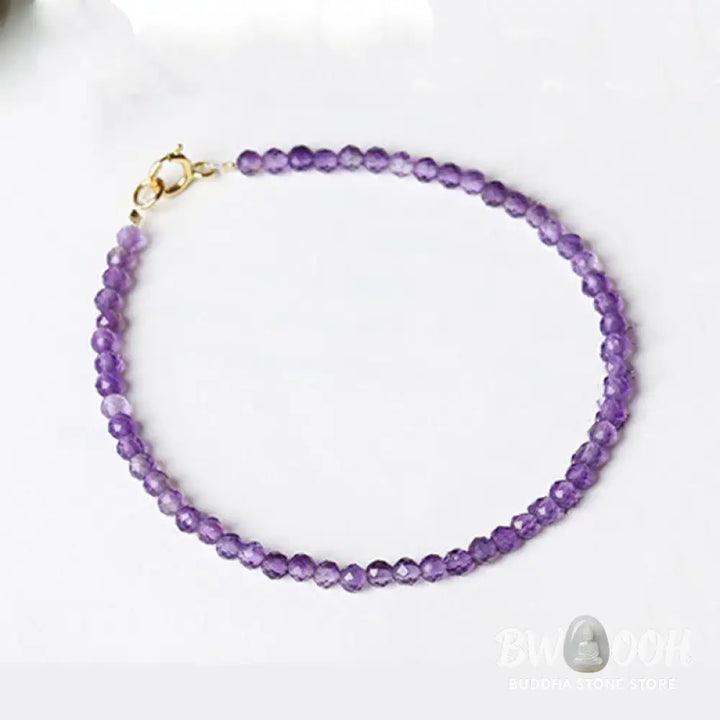 Buddha Stones 3mm Natural Amethyst Ultra-thin Beads 14k Gold Plated Copper Spiritual Awareness Bracelet - BWOOOH