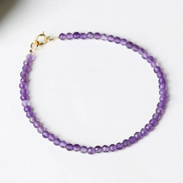 Buddha Stones 3mm Natural Amethyst Ultra-thin Beads 14k Gold Plated Copper Spiritual Awareness Bracelet - BWOOOH - 3mm
