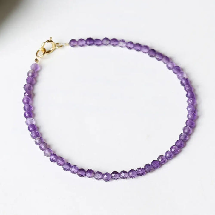 Buddha Stones 3mm Natural Amethyst Ultra-thin Beads 14k Gold Plated Copper Spiritual Awareness Bracelet - BWOOOH - 3mm