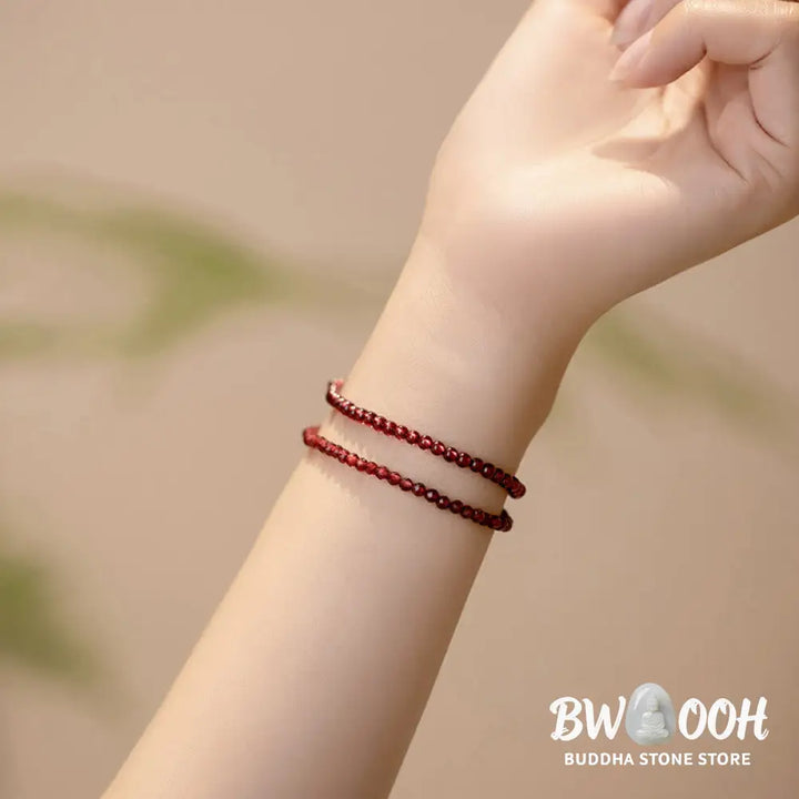 Buddha Stones 3mm Natural Small Garnet Ultra-Thin Beads Protection Bracelet - BWOOOH - Bracelet