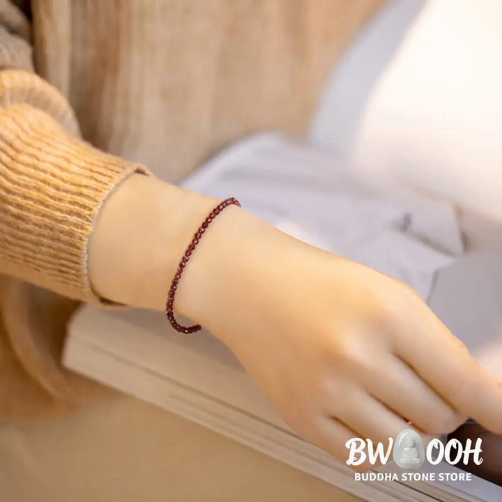 Buddha Stones 3mm Natural Small Garnet Ultra-Thin Beads Protection Bracelet - BWOOOH - Bracelet