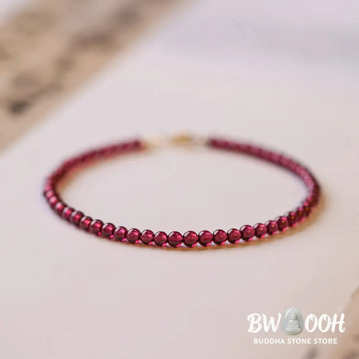 Buddha Stones 3mm Natural Small Garnet Ultra-Thin Beads Protection Bracelet - BWOOOH - Bracelet