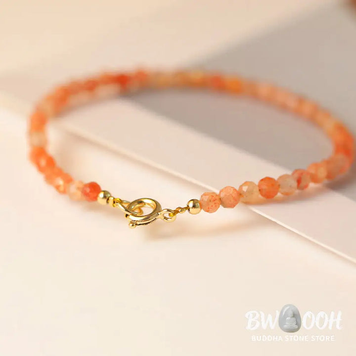 Buddha Stones 3mm Sun Stone Ultra-thin Beads 14k Gold Plated Copper Wealth Bracelet - BWOOOH - Bracelet
