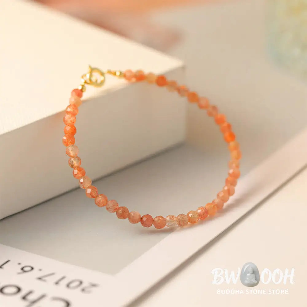 Buddha Stones 3mm Sun Stone Ultra-thin Beads 14k Gold Plated Copper Wealth Bracelet - BWOOOH - Bracelet