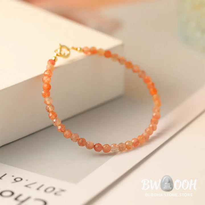 Buddha Stones 3mm Sun Stone Ultra-thin Beads 14k Gold Plated Copper Wealth Bracelet - BWOOOH - Bracelet