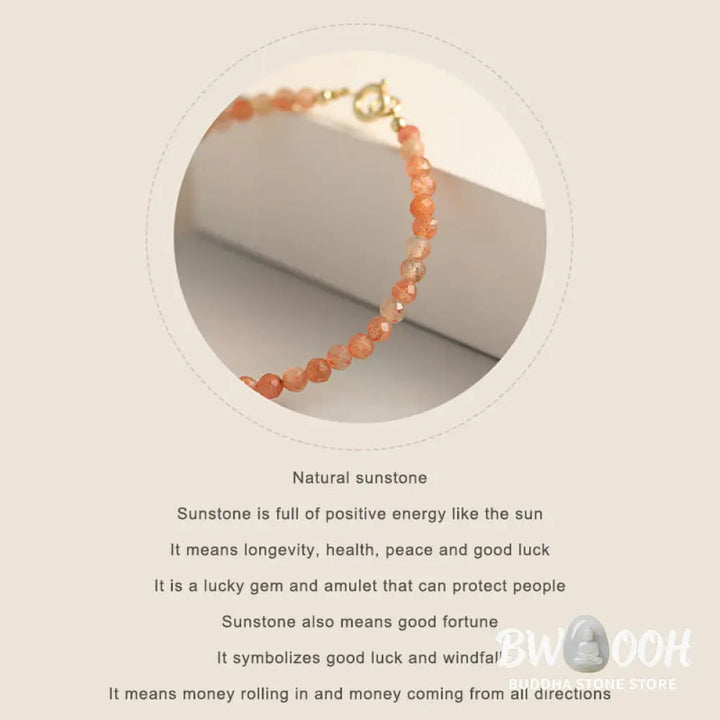 Buddha Stones 3mm Sun Stone Ultra-thin Beads 14k Gold Plated Copper Wealth Bracelet - BWOOOH - Bracelet