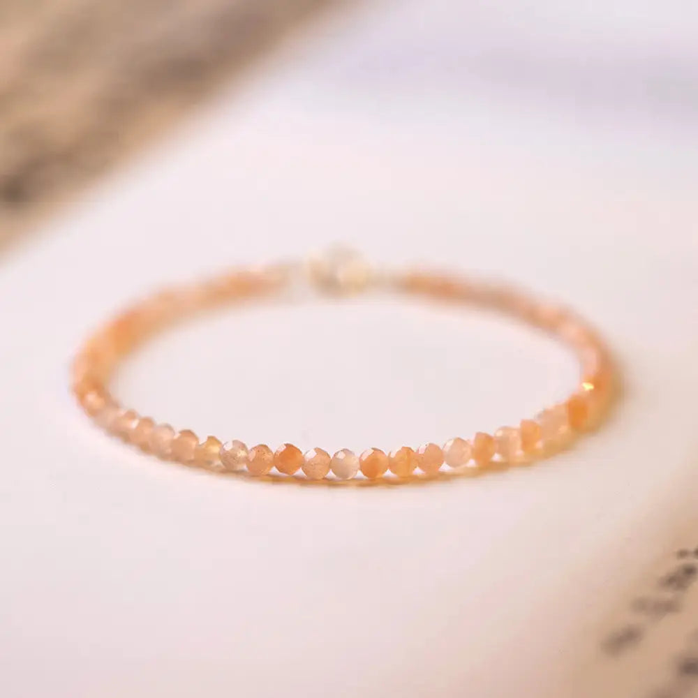 Buddha Stones 3mm Sun Stone Ultra-thin Beads 14k Gold Plated Copper Wealth Bracelet - BWOOOH - 3mm Faceted Sun