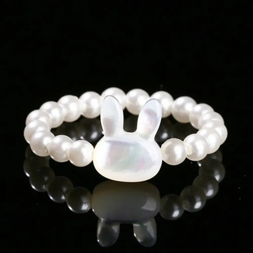 BWOOOH 3mm Tridacna Stone Bead Rabbit Blessing Elastic Ring — natural stone crystal healing bracelet for spiritual healing...