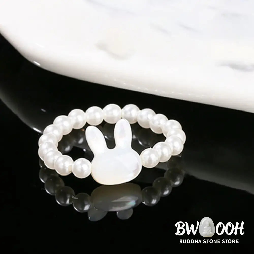 Buddha Stones 3mm Tridacna Stone Bead Rabbit Blessing Elastic Ring - Tridacna Stone(63mm Elastic String) - Ring