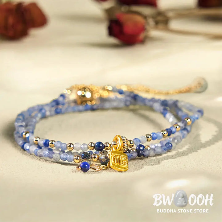 Buddha Stones 3mm Ultra-thin Beads Natural Lazurite Triple Wrap Fu Character Positive Bracelet - BWOOOH - 3mm