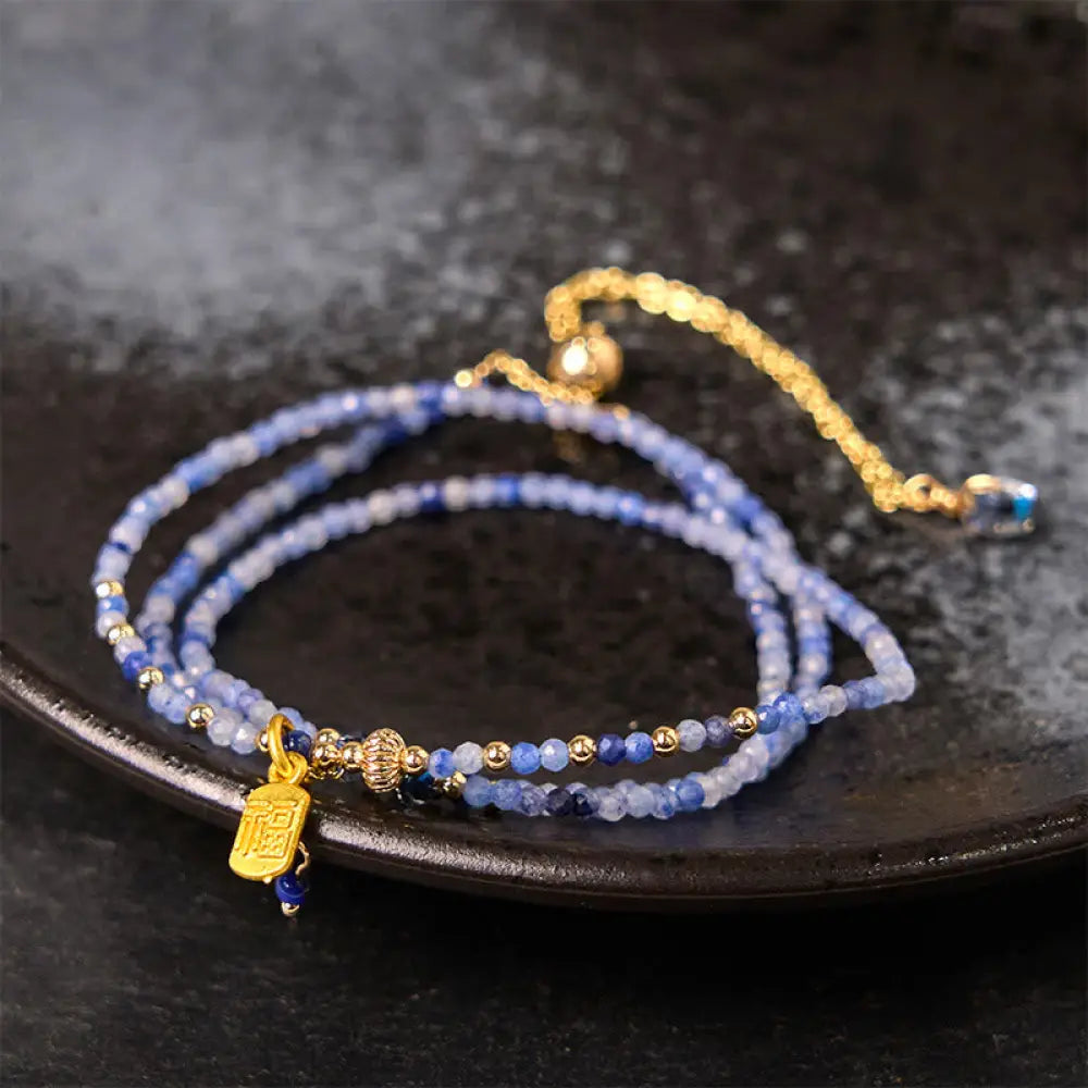 BWOOOH 3mm Ultra-thin Beads Natural Lazurite Triple Wrap Fu Character Positive Bracelet — natural stone crystal healing br...
