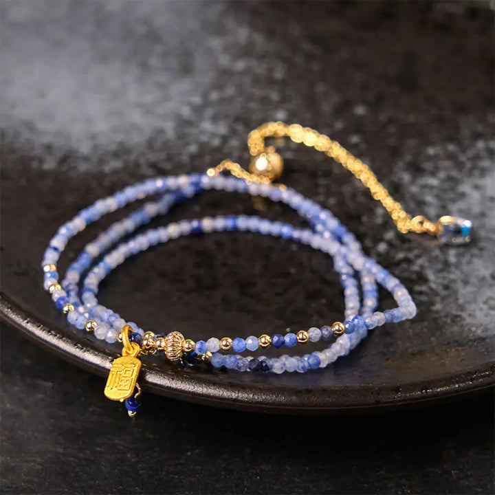 BWOOOH 3mm Ultra-thin Beads Natural Lazurite Triple Wrap Fu Character Positive Bracelet — natural stone crystal healing br...
