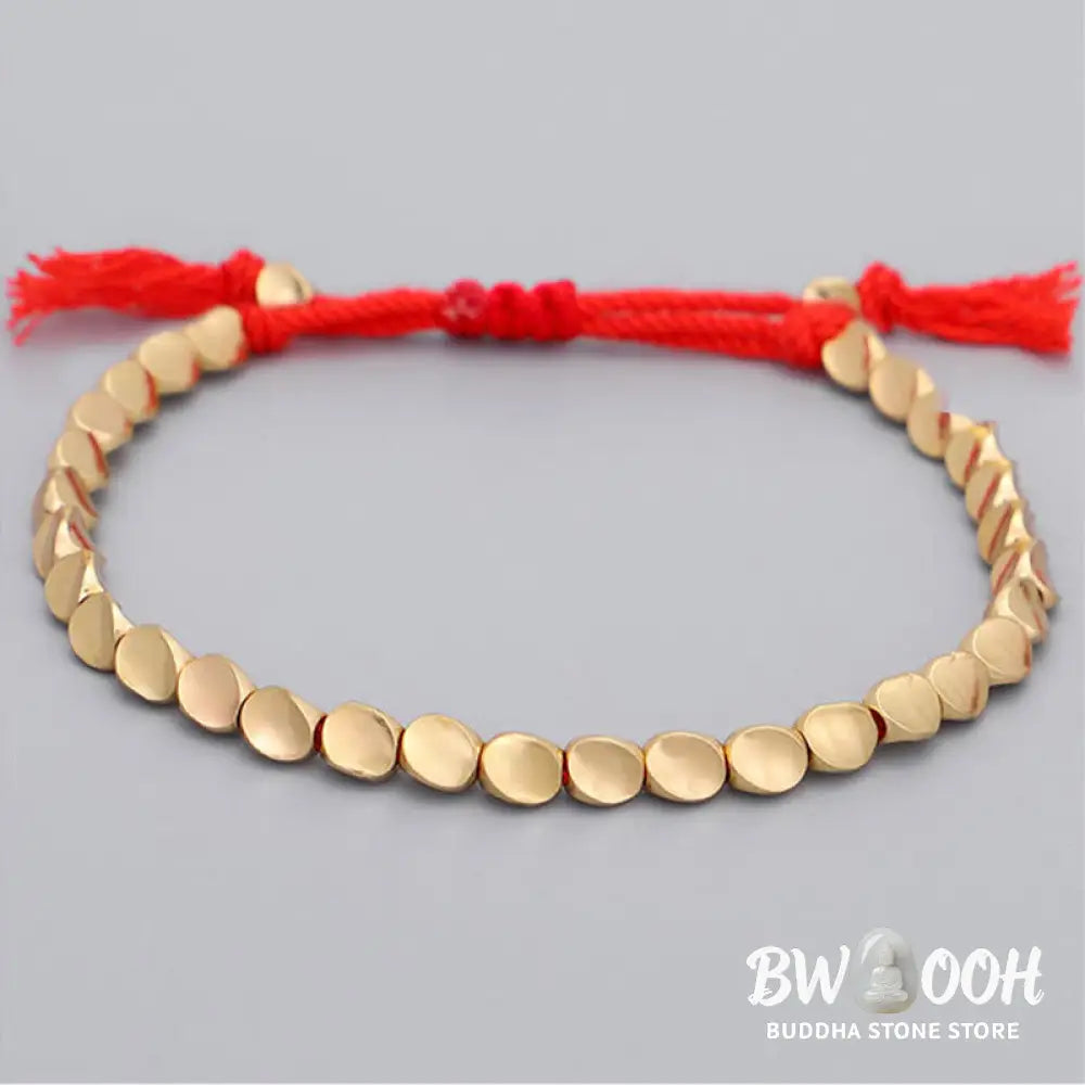 Buddha Stones 3Pcs Golden Copper Beads Red String Luck Bracelet - Red String(Wrist Circumference:16-26cm) - Bracelet