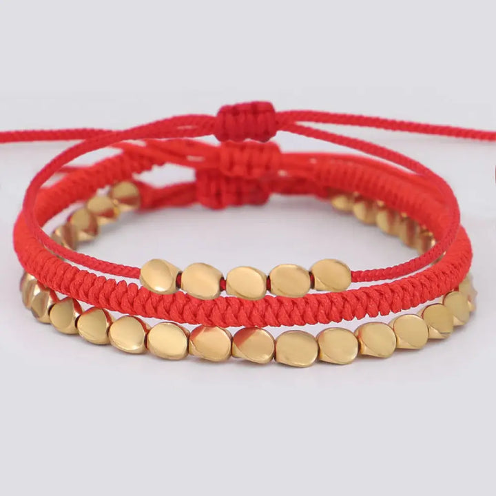 BWOOOH 3Pcs Golden Copper Beads Red String Luck Bracelet