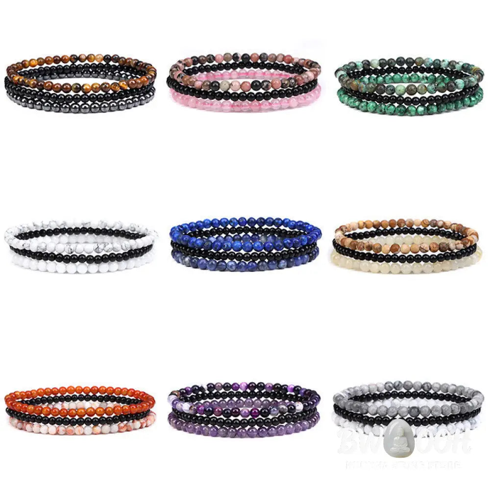 Buddha Stones 3Pcs Natural Crystal Stone Inner Peace Spiritual Bracelet - BWOOOH - Bracelet
