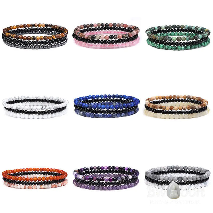 Buddha Stones 3Pcs Natural Crystal Stone Inner Peace Spiritual Bracelet - BWOOOH - Bracelet
