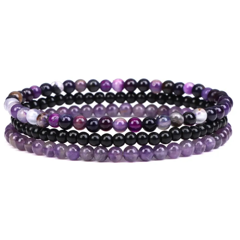 BWOOOH 3Pcs Natural Crystal Stone Inner Peace Spiritual Bracelet - BWOOOH - 4mm Black Glass Beads&Amethyst(Wrist