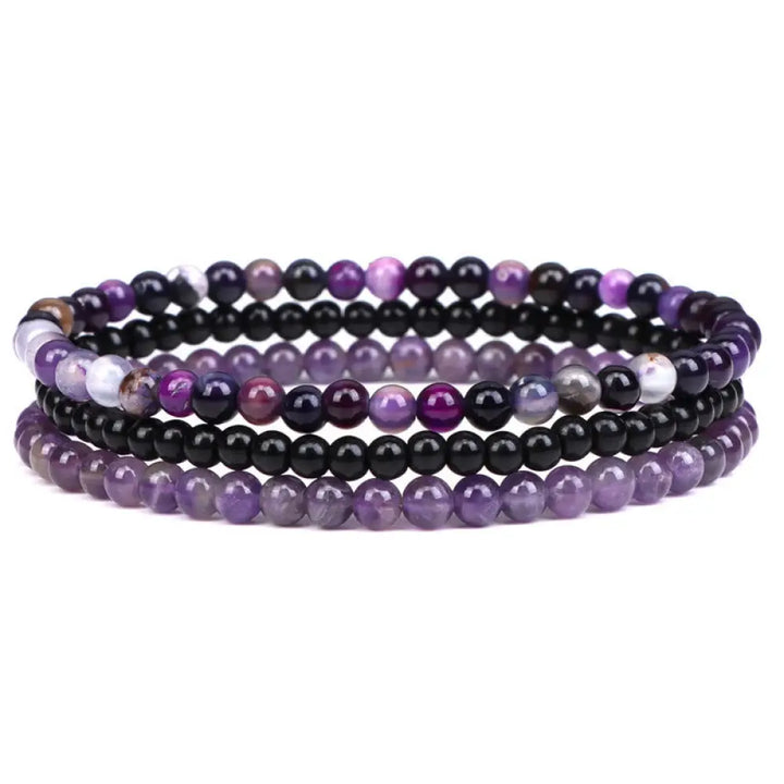 BWOOOH 3Pcs Natural Crystal Stone Inner Peace Spiritual Bracelet - BWOOOH - 4mm Black Glass Beads&amp;Amethyst(Wrist