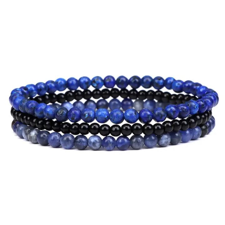 Buddha Stones 3Pcs Natural Crystal Stone Inner Peace Spiritual Bracelet - BWOOOH - 4mm Lazurite&amp;Black Glass