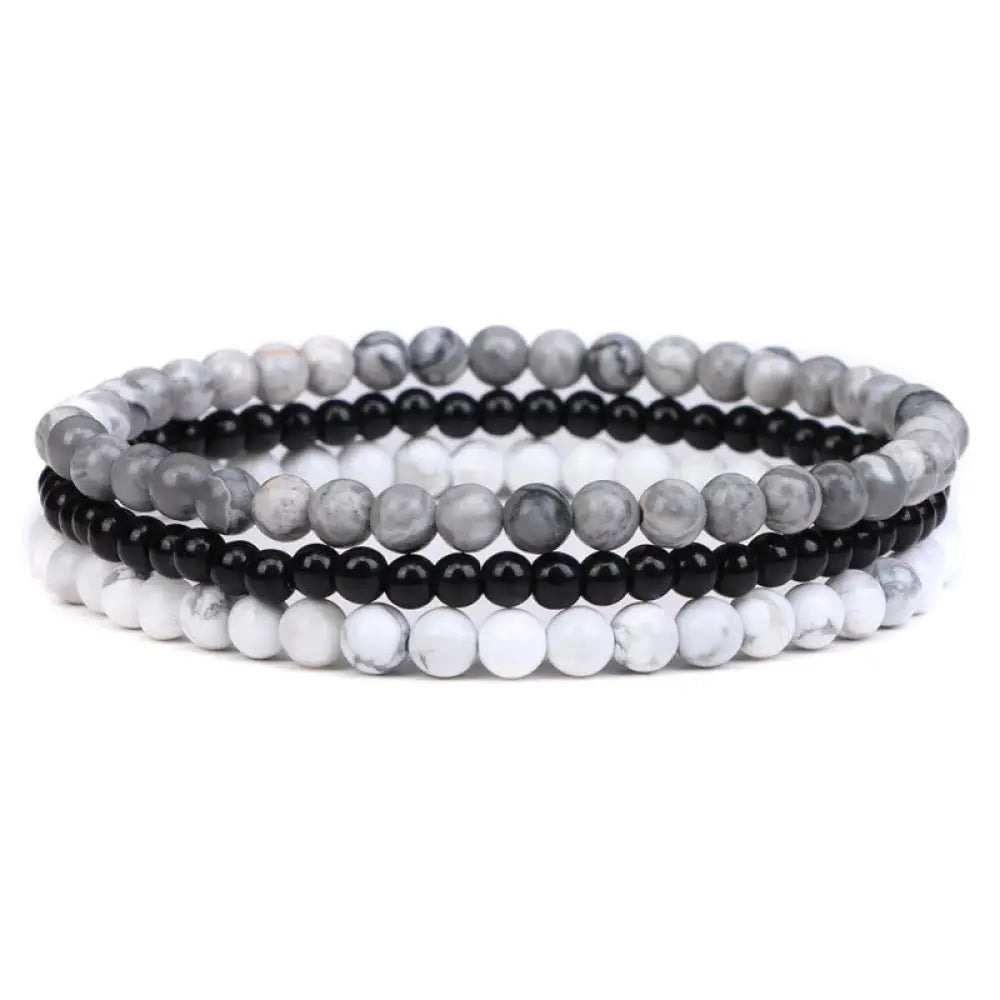 Buddha Stones 3Pcs Natural Crystal Stone Inner Peace Spiritual Bracelet - BWOOOH - 4mm Picasso Jasper&amp;Black Glass