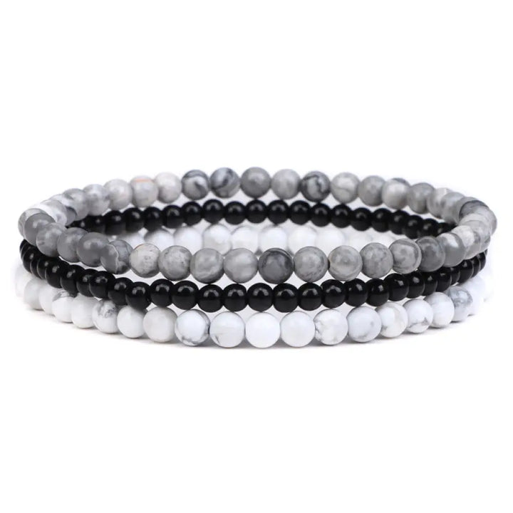 Buddha Stones 3Pcs Natural Crystal Stone Inner Peace Spiritual Bracelet - BWOOOH - 4mm Picasso Jasper&amp;Black Glass