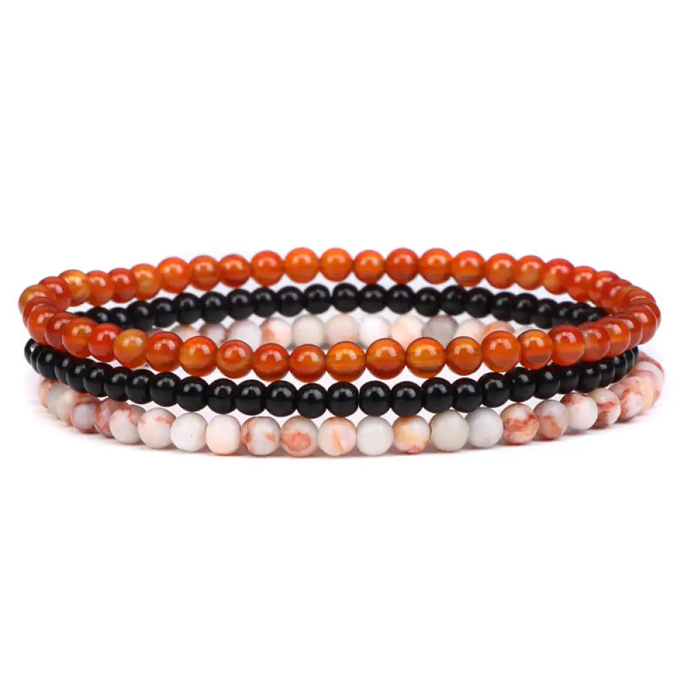 Buddha Stones 3Pcs Natural Crystal Stone Inner Peace Spiritual Bracelet - BWOOOH - 4mm Red Agate&amp;Black Glass Beads&amp;Sun