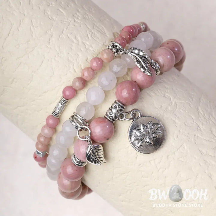 Buddha Stones 3PCS Natural Quartz Crystal Beaded Healing Energy Lotus Bracelet - BWOOOH - Bracelet