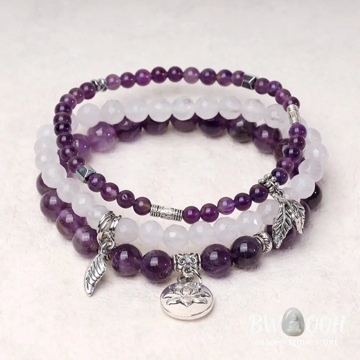 Buddha Stones 3PCS Natural Quartz Crystal Beaded Healing Energy Lotus Bracelet - BWOOOH - Bracelet