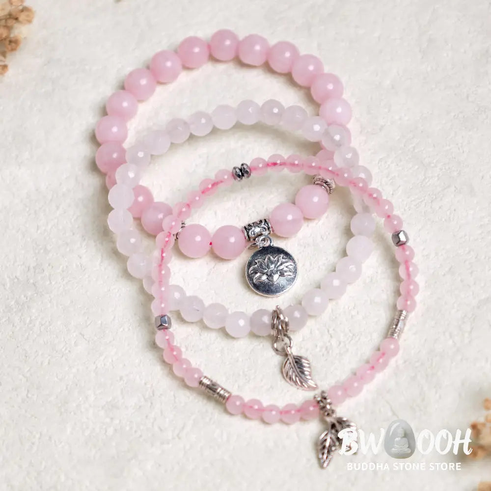 Buddha Stones 3PCS Natural Quartz Crystal Beaded Healing Energy Lotus Bracelet - BWOOOH - Bracelet