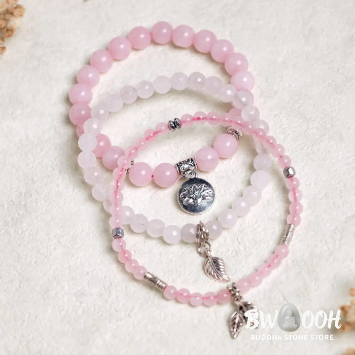 Buddha Stones 3PCS Natural Quartz Crystal Beaded Healing Energy Lotus Bracelet - BWOOOH - Bracelet