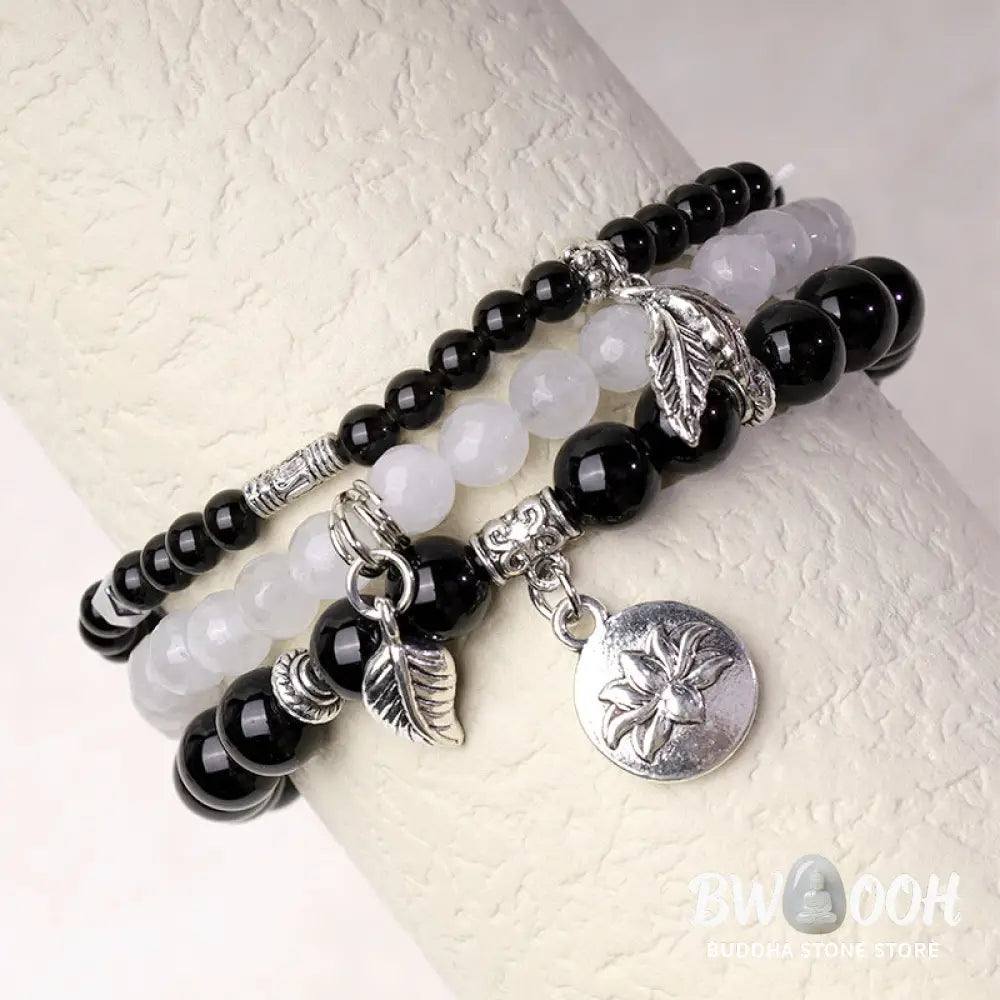 Buddha Stones 3PCS Natural Quartz Crystal Beaded Healing Energy Lotus Bracelet - BWOOOH - Bracelet