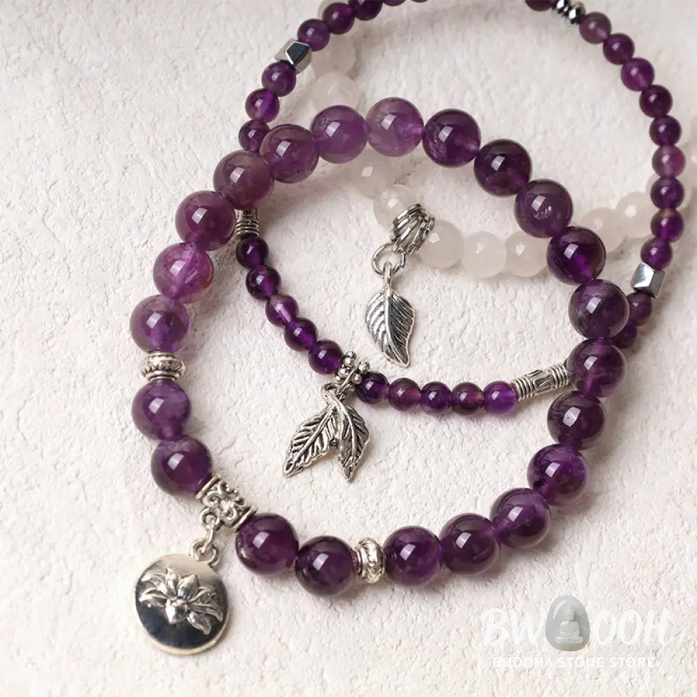 Buddha Stones 3PCS Natural Quartz Crystal Beaded Healing Energy Lotus Bracelet - BWOOOH - Bracelet
