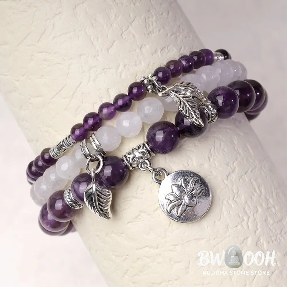 Buddha Stones 3PCS Natural Quartz Crystal Beaded Healing Energy Lotus Bracelet - BWOOOH - Bracelet