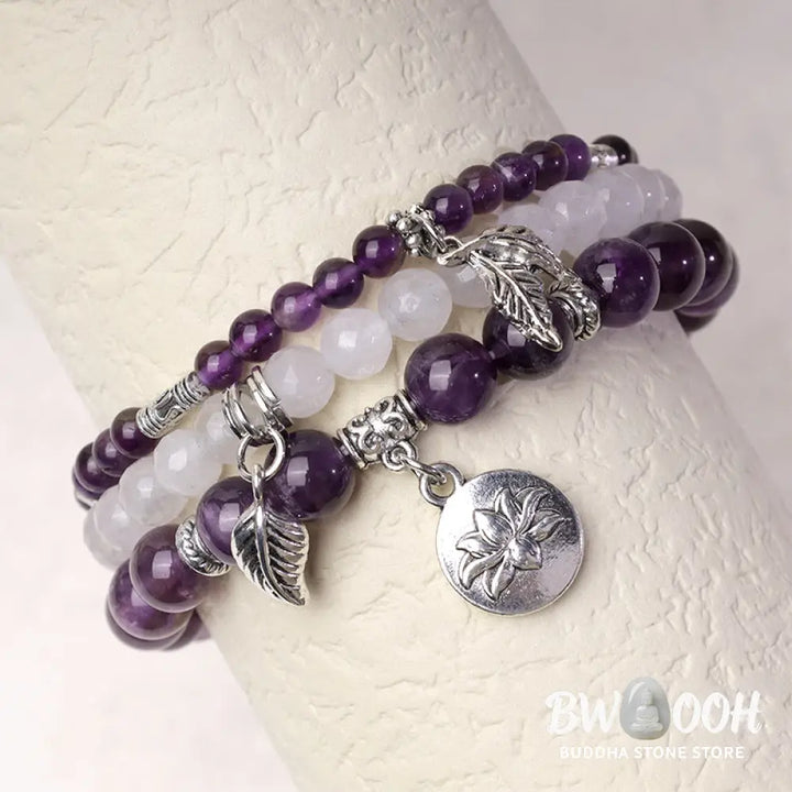 Buddha Stones 3PCS Natural Quartz Crystal Beaded Healing Energy Lotus Bracelet - BWOOOH - Bracelet